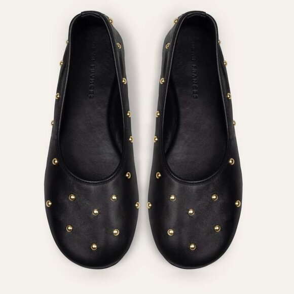 Dear Frances | Black Leather Bala Gold Studs Ballerina Flats | 38 - Picture 1 of 16